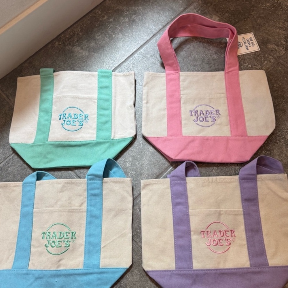 Canvas Tote Bag Set - Pink, Green, Purple